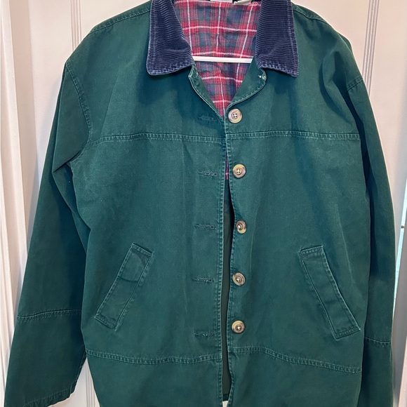 Cherokee Jackets & Blazers - Cherokee 90’s Vintage Green Button Down Chore Coat Plaid Lining Women’s S